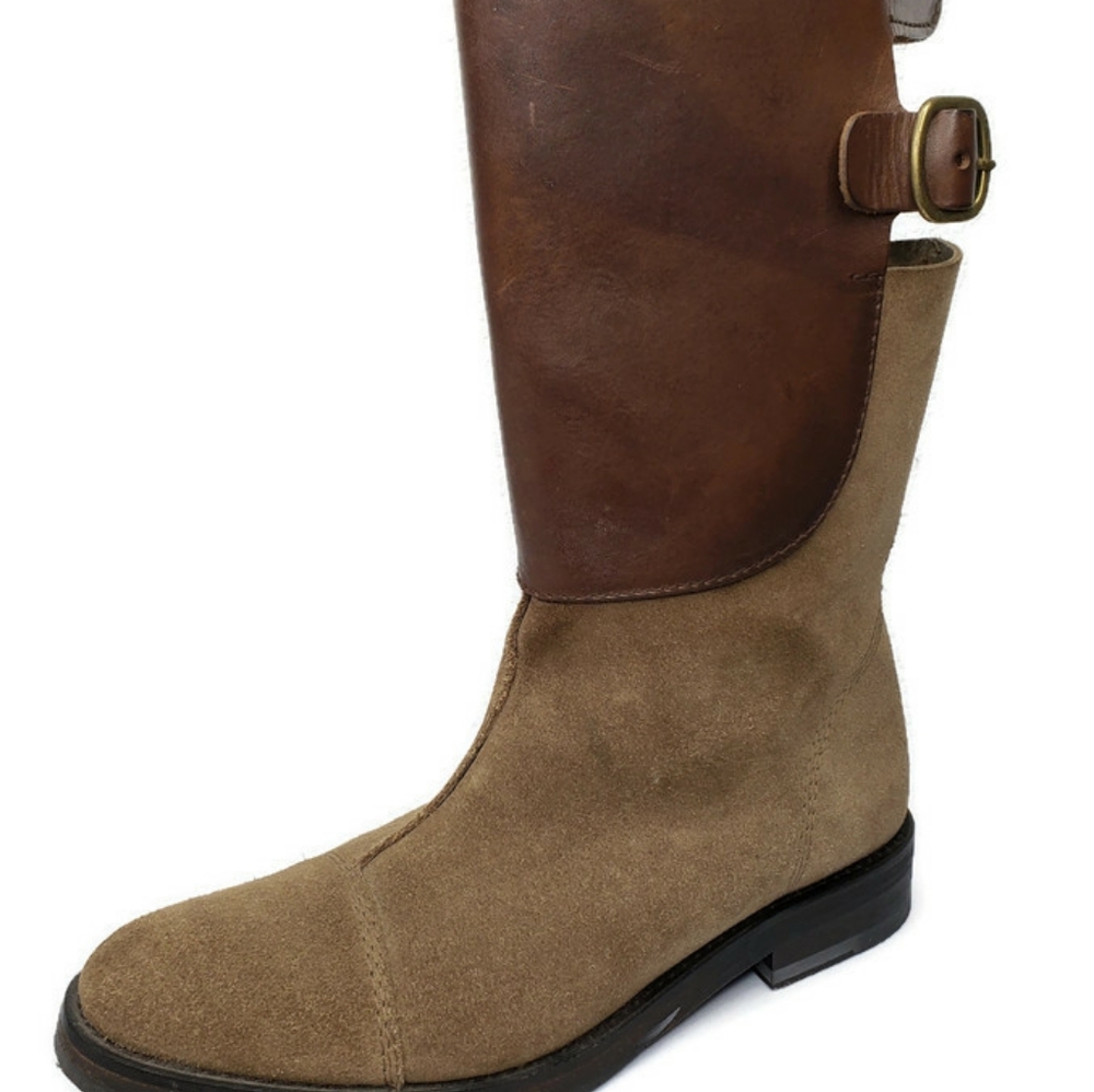 SOLD PEDRO GARCIA Brown Suede Leather Cut Out Mid Calf